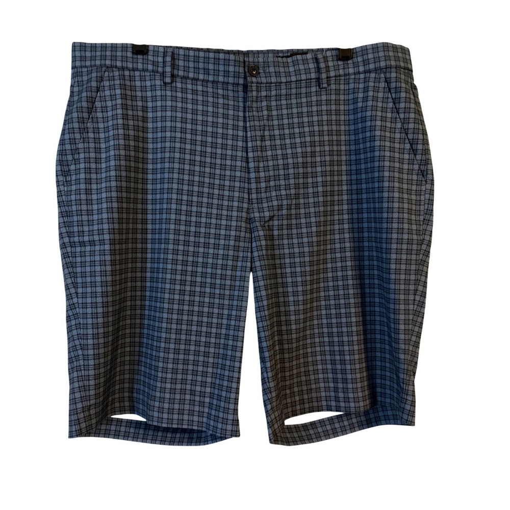 Greg Norman Golf Shorts Mens 38 Blue Plaid Performance Stretch Excellent